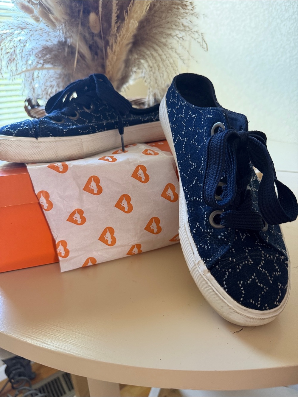 Ladies Navy Patterned Casual Lace-Up Shoes
